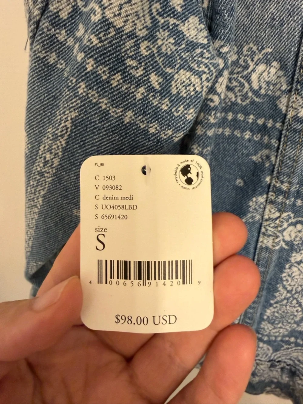 Free people Light Blue Bandana-Print Denim Jacket - Picture 4 of 5